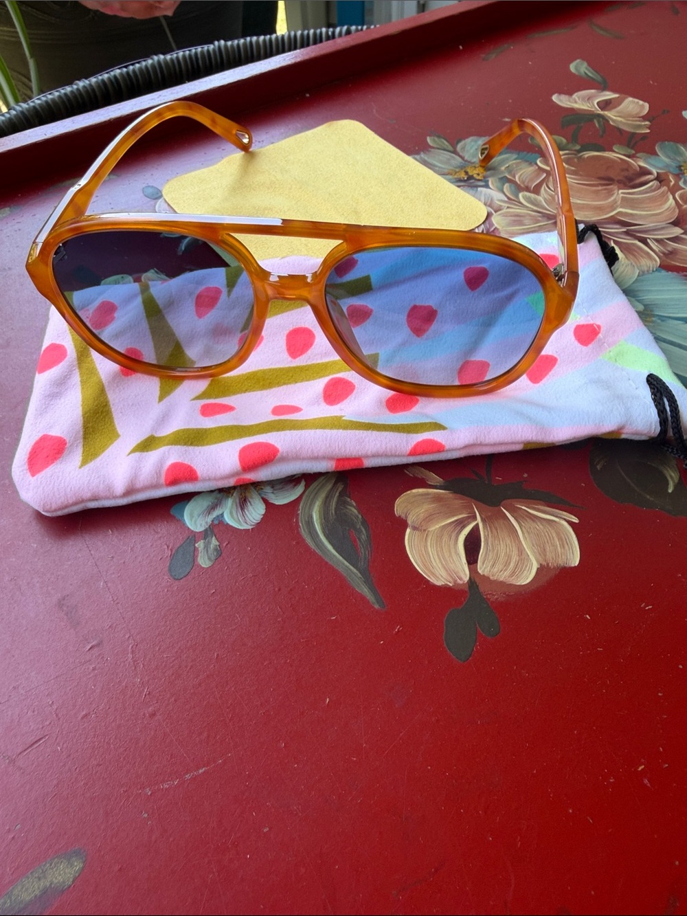 Amber Tinted Oversized Sunglasses with Blue Gradient Lenses